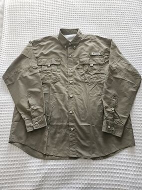 Columbia PFG Omni-Shade men's long sleeve button-up fishing shirt green size L